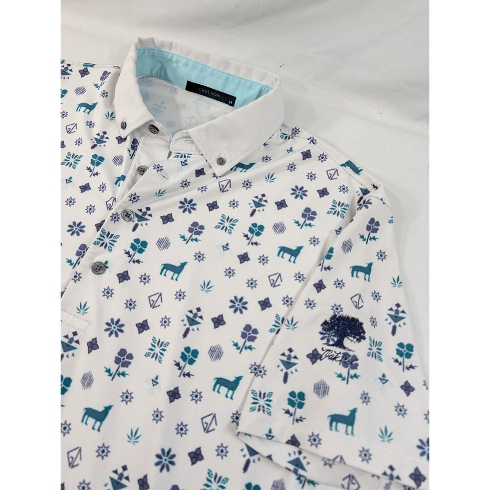 Greyson Medium Golf Shirt Wolf Print Golf Polo Oak Tree National Golf Course